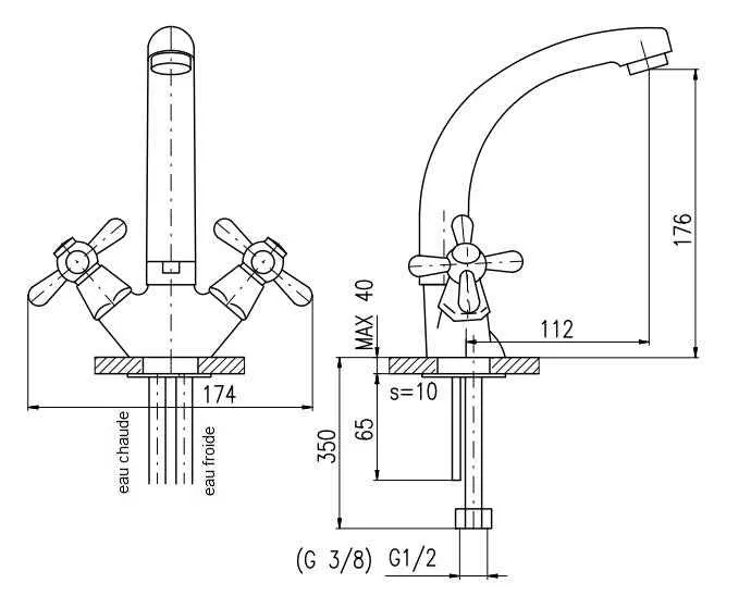 Mélangeur de lavabo haut MORAVA avec bras pivotant en laiton chromé, hauteur 17,6 cm