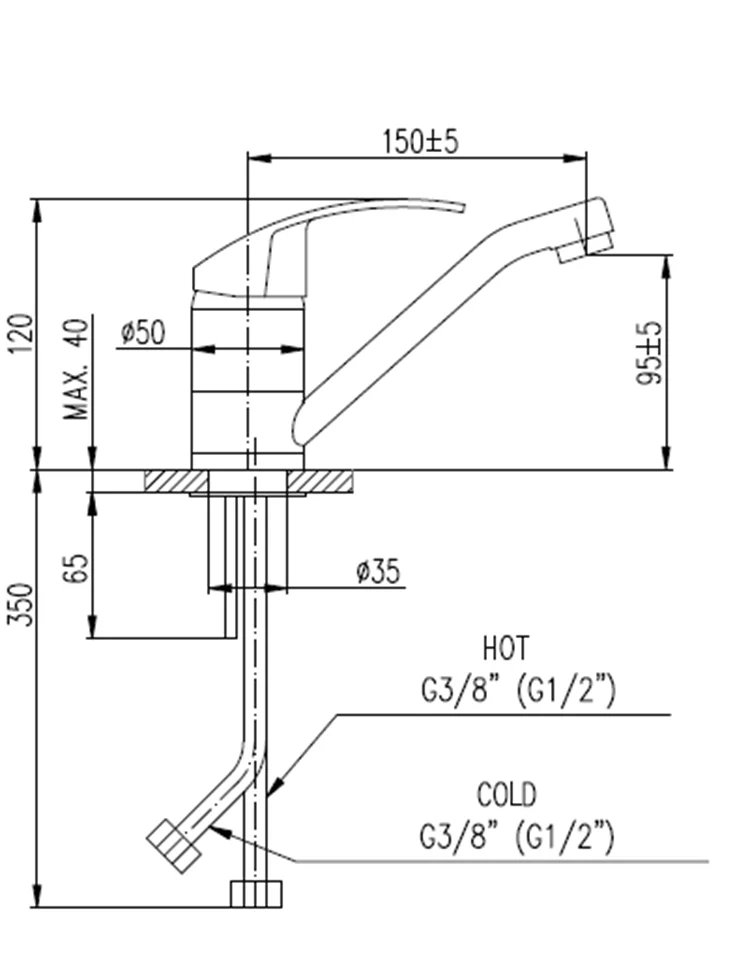 Mitigeur lavabo MISSISSIPI à long bec en laiton chromé