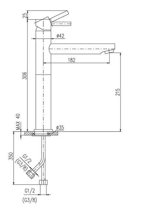 Mitigeur lavabo haut SEINA laiton chromé H. 30,6 cm