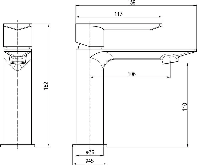 Mitigeur lavabo NIL en laiton chromé sans siphon