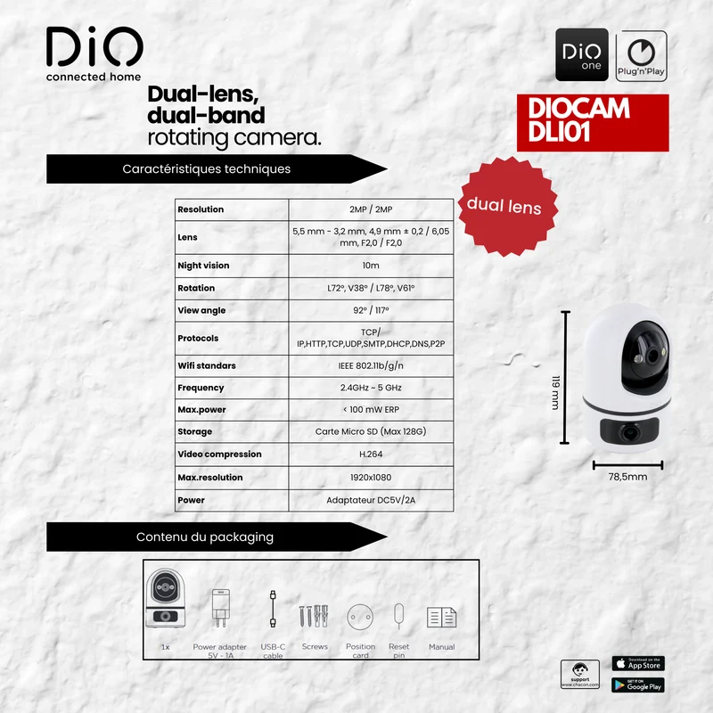 Indoor dual-lens Dual-Band rotating Wi-Fi camera - FULL HD 2MP