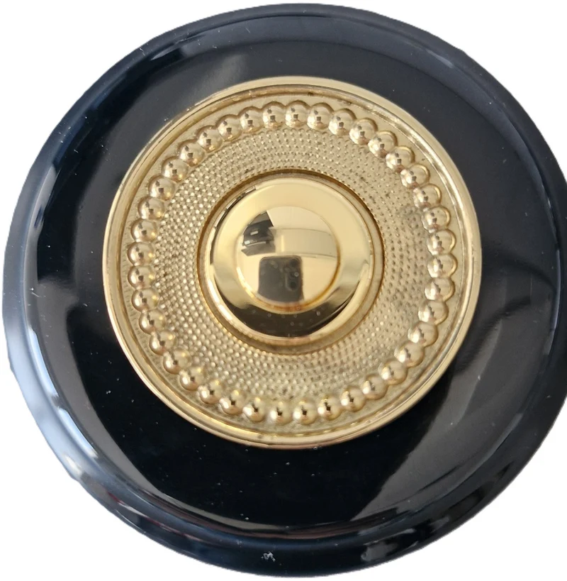 Sonnette filaire porcelaine noir collerette laiton perlee