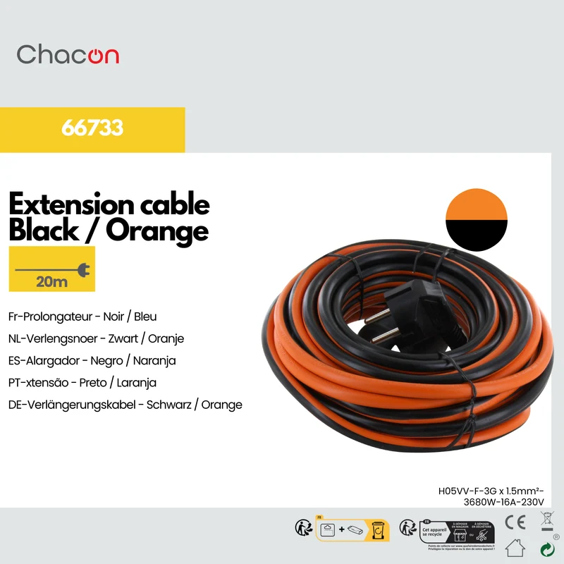 Extension cable - black / orange - 20m