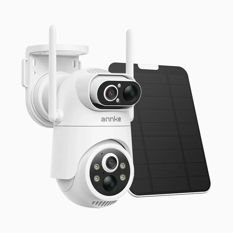 WB400P - Caméra de surveillance extérieure sans fil 4MP à double objectif, 100 % sans fil, batterie 9000 mAh & alimentation solaire, rotation 350° et inclinaison 90°, détection humaine PIR, audio bidirectionnel