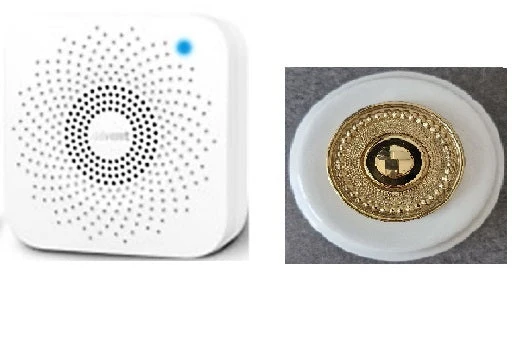 Sonnette sans fil porcelaine blanc collerette laiton perlée et carillon