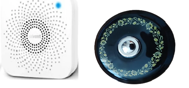 Sonnette sans fil porcelaine noir bouton chrome avec motif et carillon