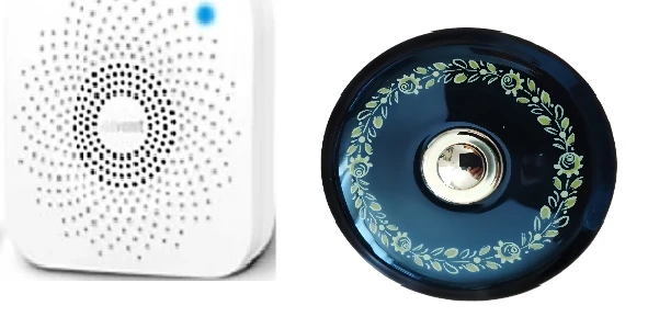 Sonnette sans fil porcelaine noir bouton laiton avec motif et carillon