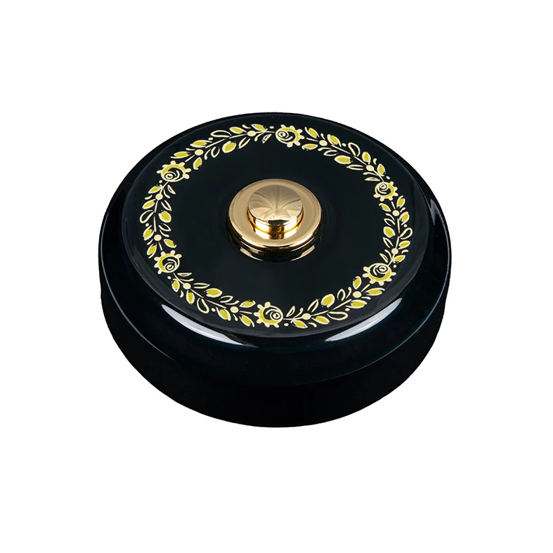 Sonnette filaire porcelaine noir bouton chrome avec motif