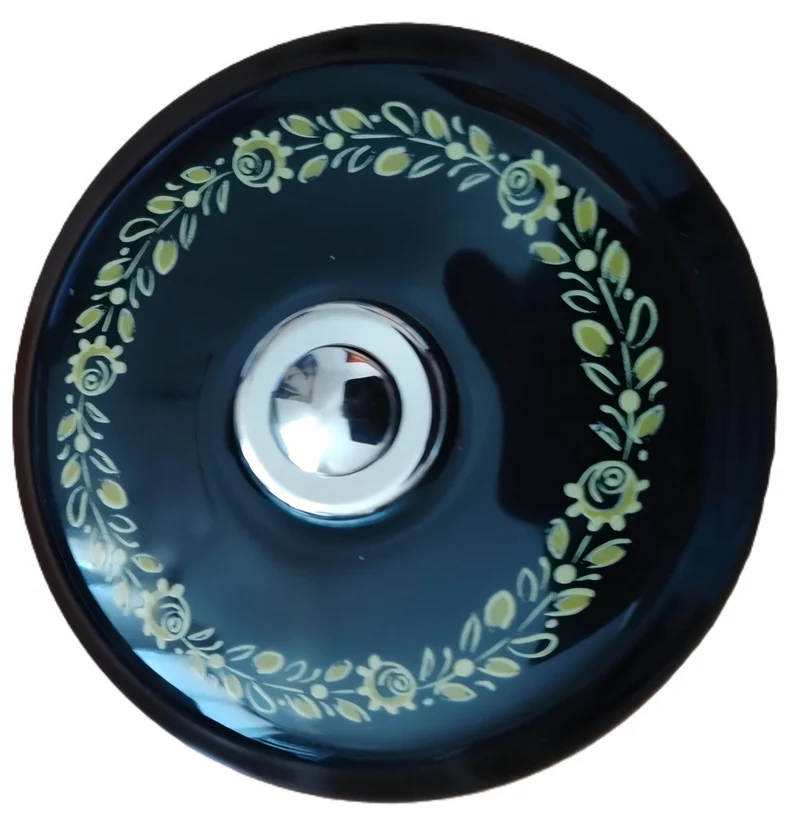 Sonnette filaire porcelaine noir bouton chrome avec motif