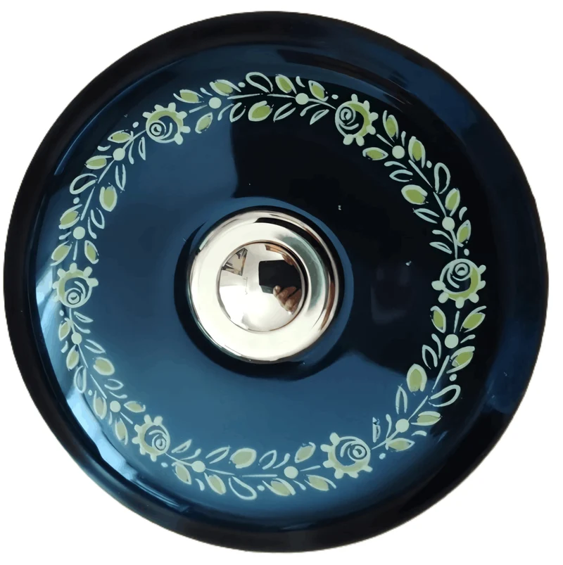 Sonnette filaire porcelaine noir bouton laiton avec motif