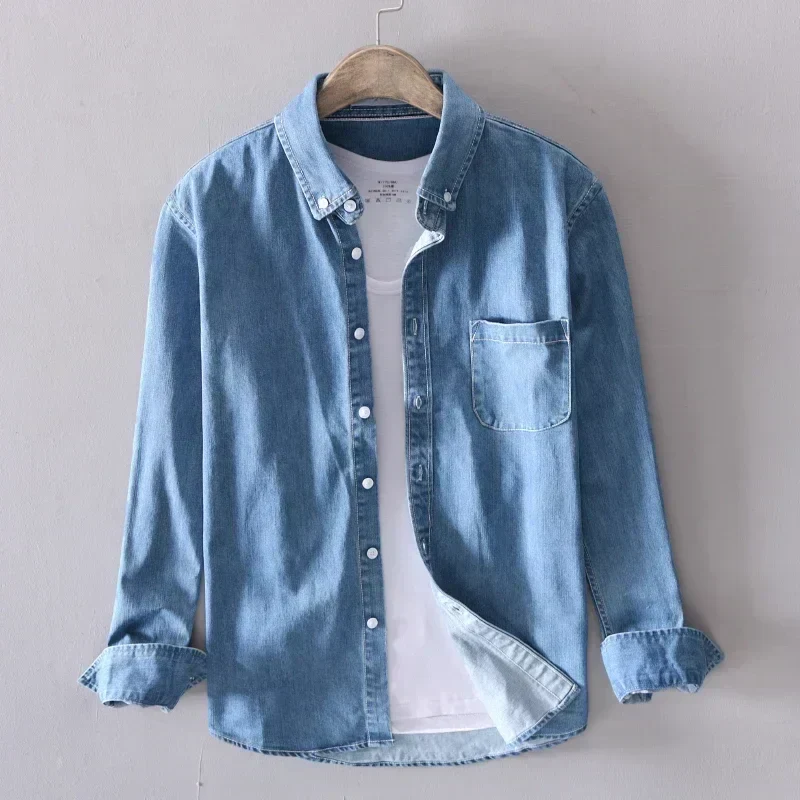 Chemise en Jean 100% Coton à Manches Longues pour Hommes