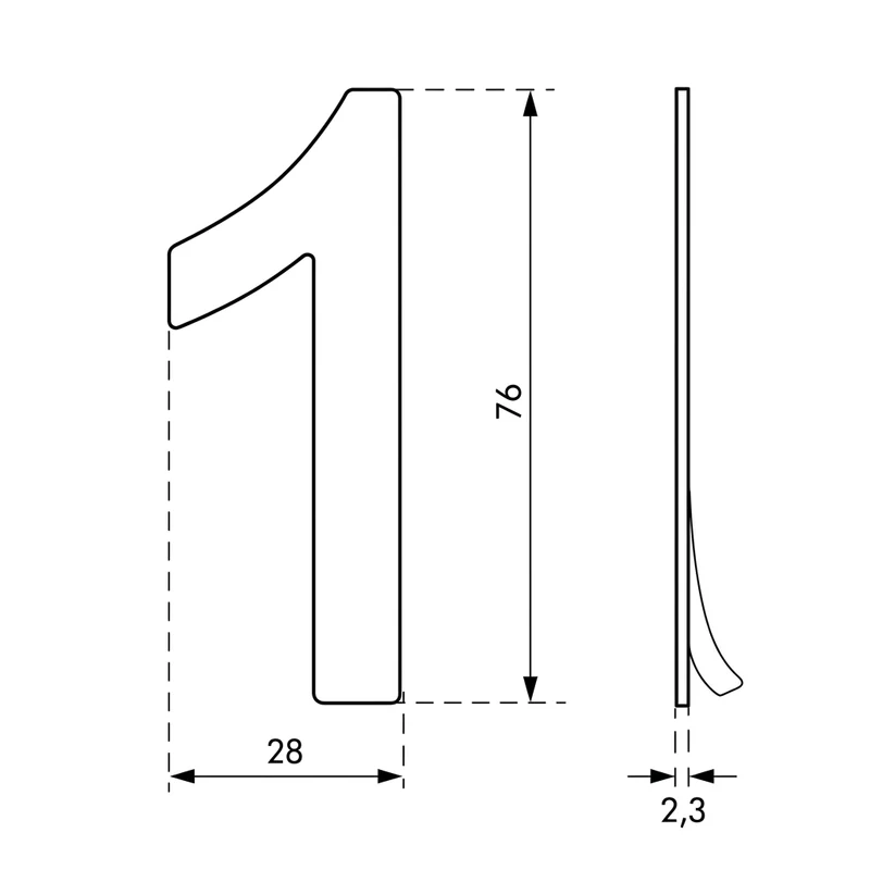Chiffre adhésif inox Thirard 76 mm