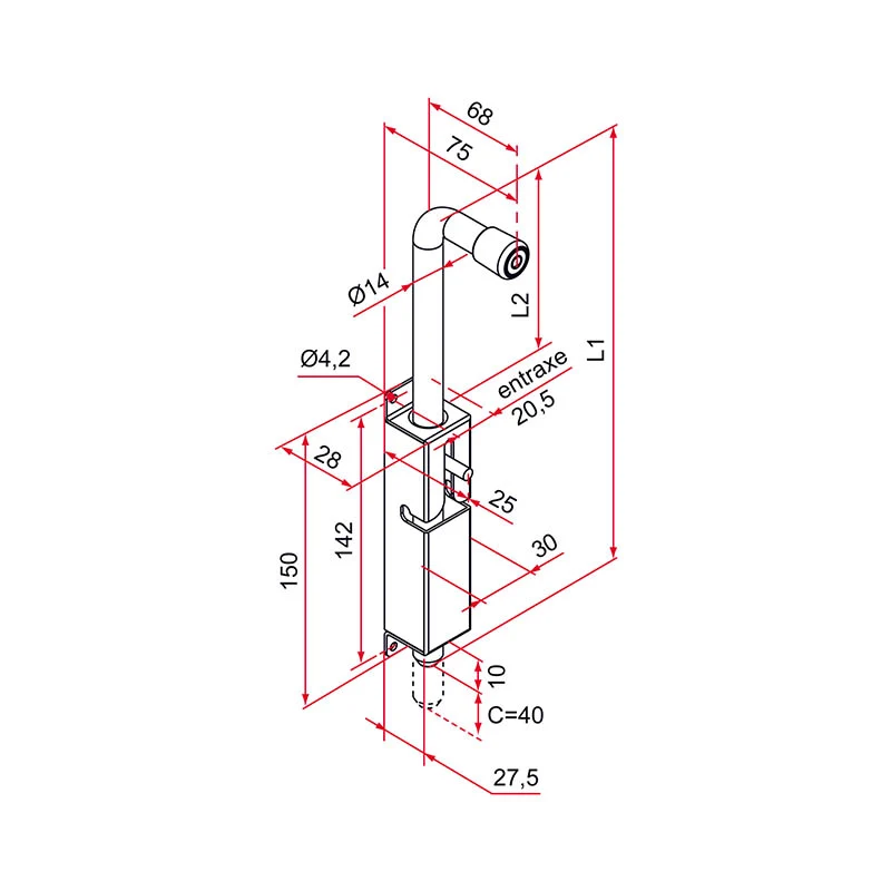 Verrou vertical inox Tirard 350 mm