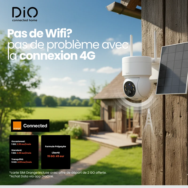 DiO 4G wireless battery-powered outdoor rotating camera with solar panel