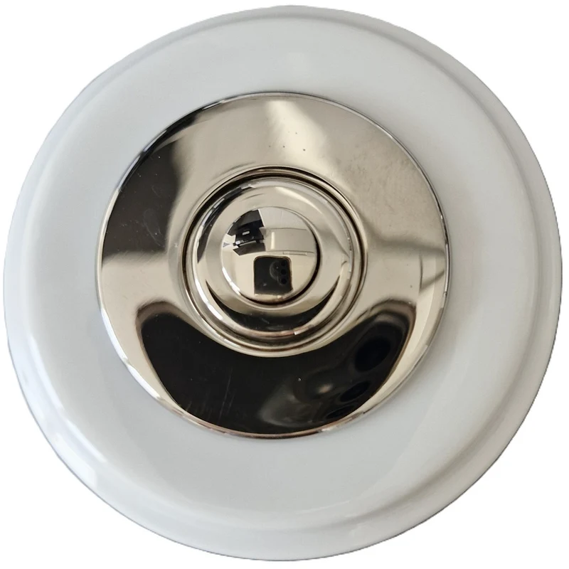 Sonnette filaire porcelaine blanc collerette chrome