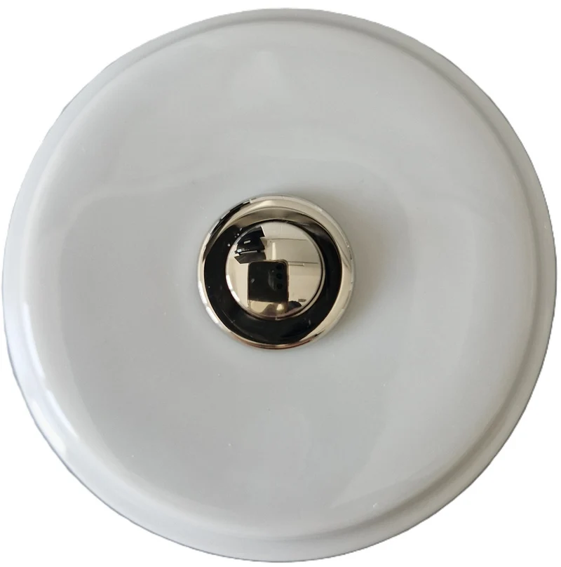 Sonnette filaire porcelaine blanc bouton chrome