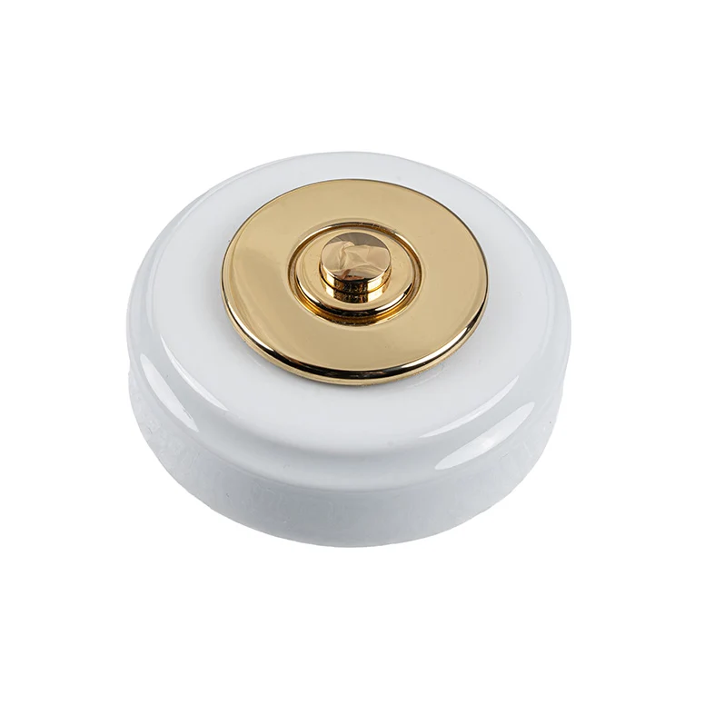 Sonnette filaire porcelaine blanc collerette laiton
