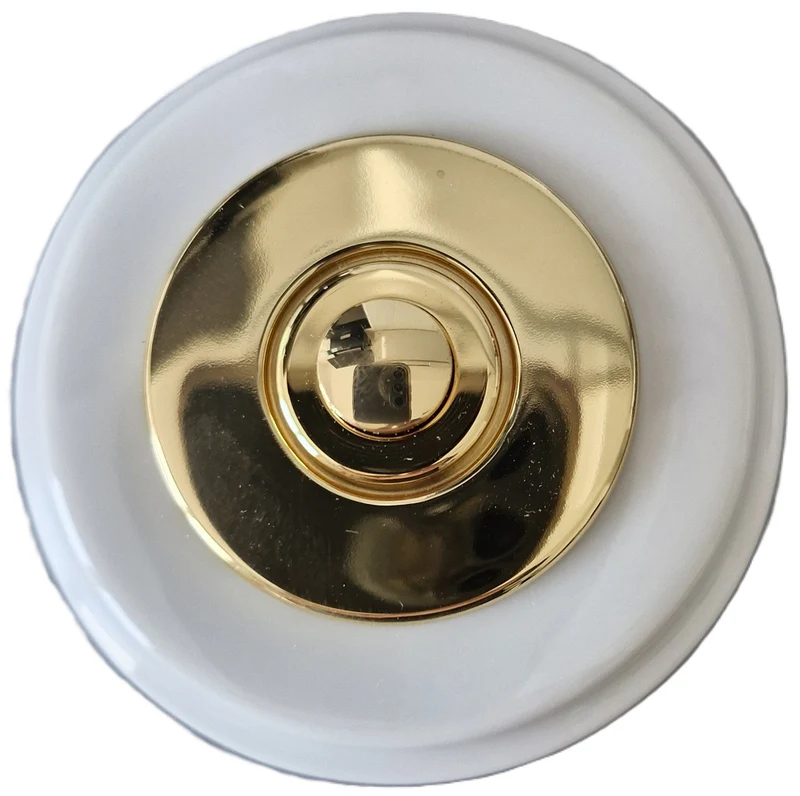 Sonnette filaire porcelaine blanc collerette laiton