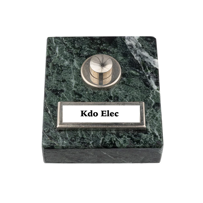 Sonnette filaire marbre royal vert bouton chrome avec étiquette