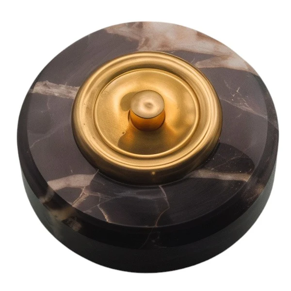 Sonnette marbre noire collerette laiton + carillon sans fil