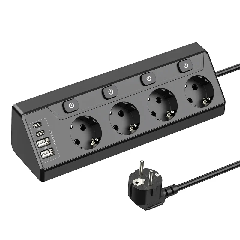 Multiprise Angle 4 Voies avec USB & Type-C