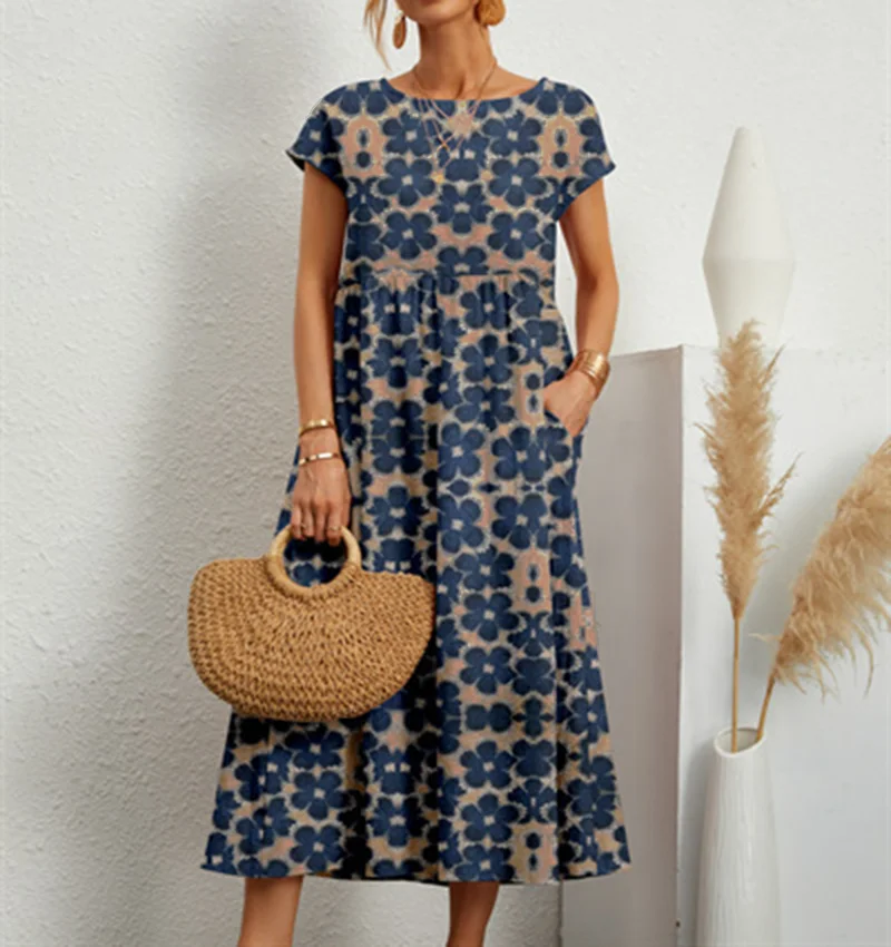 Robe mi-longue en Coton imprimé floral
