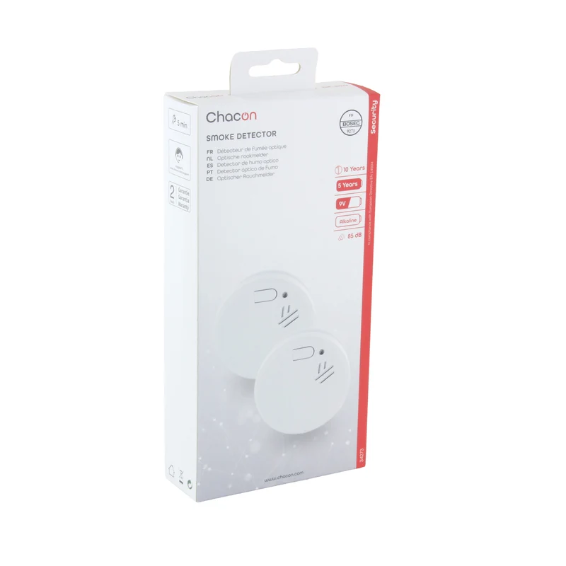 Two optical smoke detectors with 9 V alkaline battery - 5 years