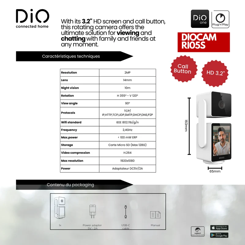 Indoor rotating Wi-Fi camera with 1920x1080p privacy mode