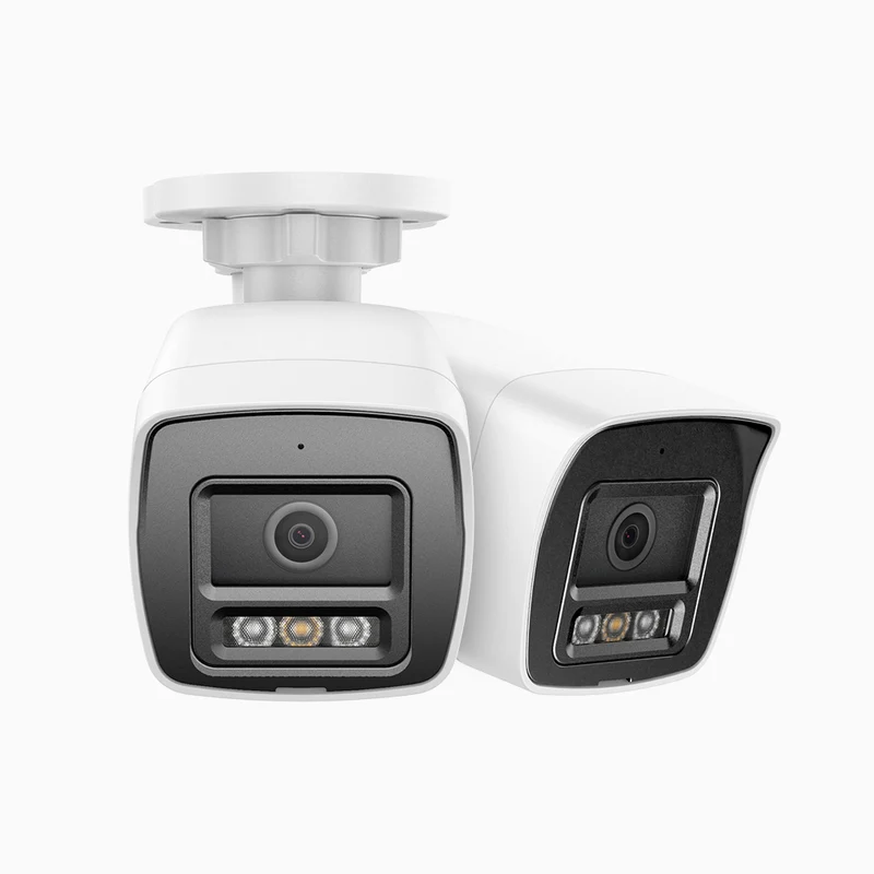 C1200 - Lot de 2 Caméra de surveillance PoE extérieure 4K 12 MP, vision nocturne couleur et IR, détection des personnes et véhicules, H.265+, microphone intégré, carte microSD, IP67
