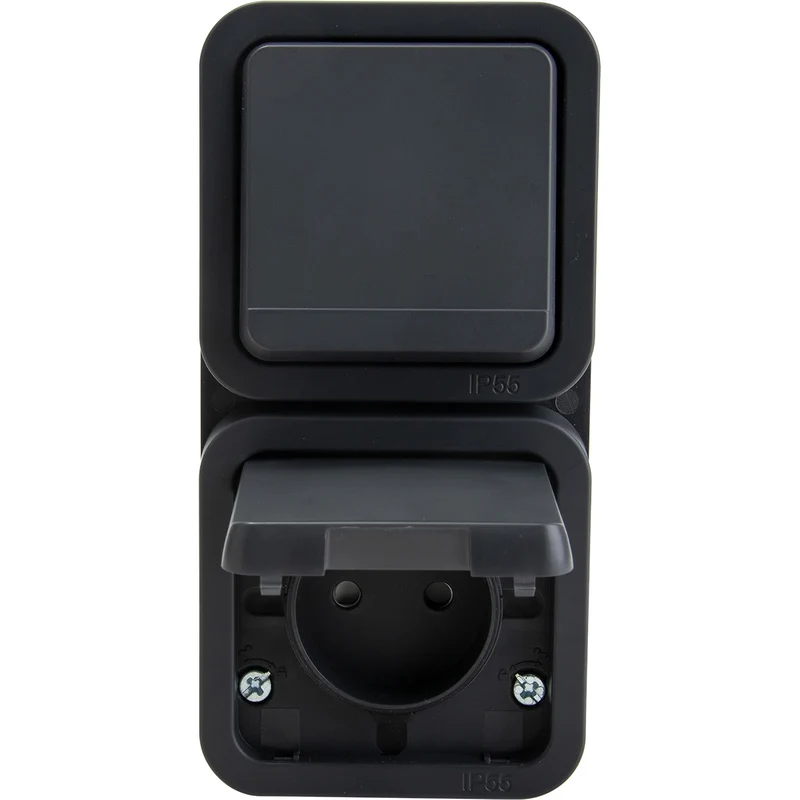 Prise type E IP55 - 2P+T 16A + va et vient - bornes auto - saillie - gamme Granite - Protec