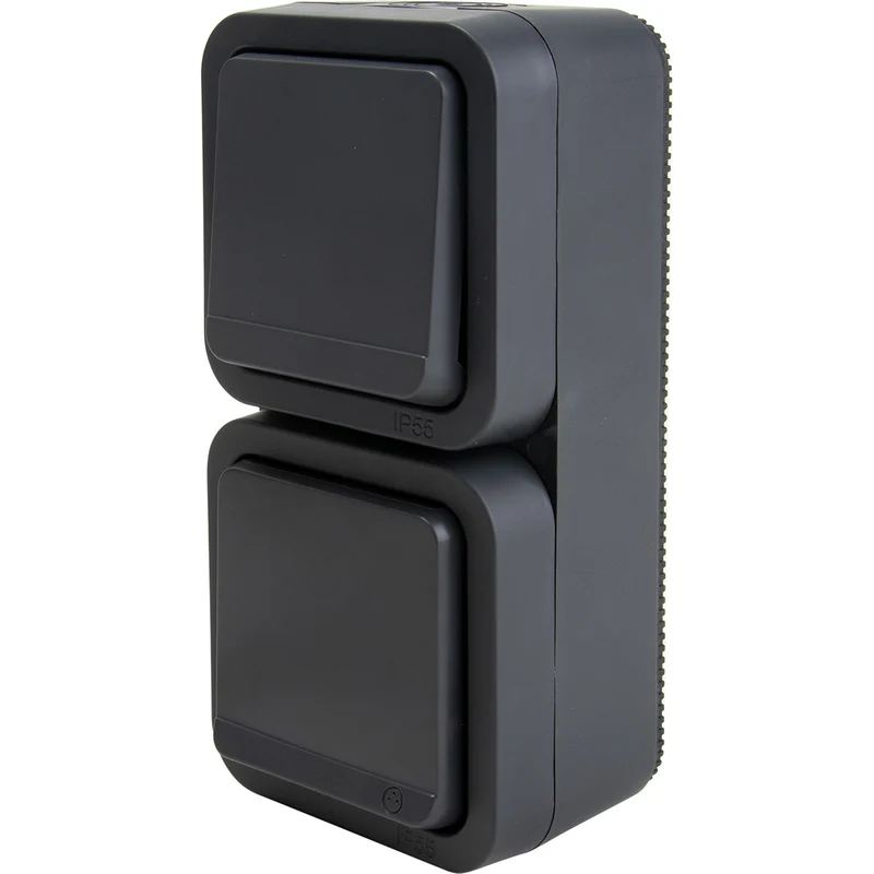 Prise type E IP55 - 2P+T 16A + va et vient - bornes auto - saillie - gamme Granite - Protec