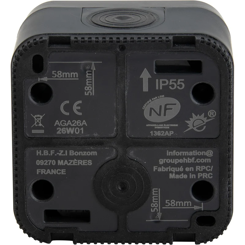 Bouton poussoir étanche IP55 bornes auto + voyant lumineux - en saillie - gamme Granite - Protec