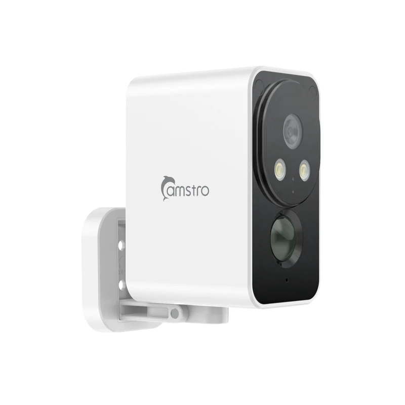 Camstro 2K Outdoor Wireless Camera Night Vision Color PIR Detection Two-Way Audio, IP66, Cloud/SD, Alexa, WiFi 2.4GHz, Rechargeable Battery
