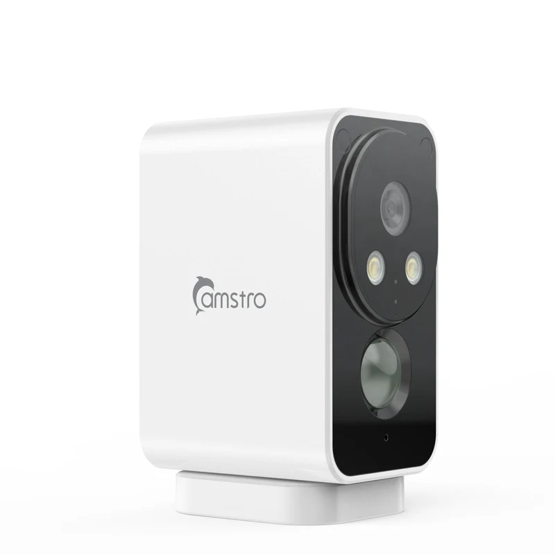 Camstro 2K Outdoor Wireless Camera Night Vision Color PIR Detection Two-Way Audio, IP66, Cloud/SD, Alexa, WiFi 2.4GHz, Rechargeable Battery
