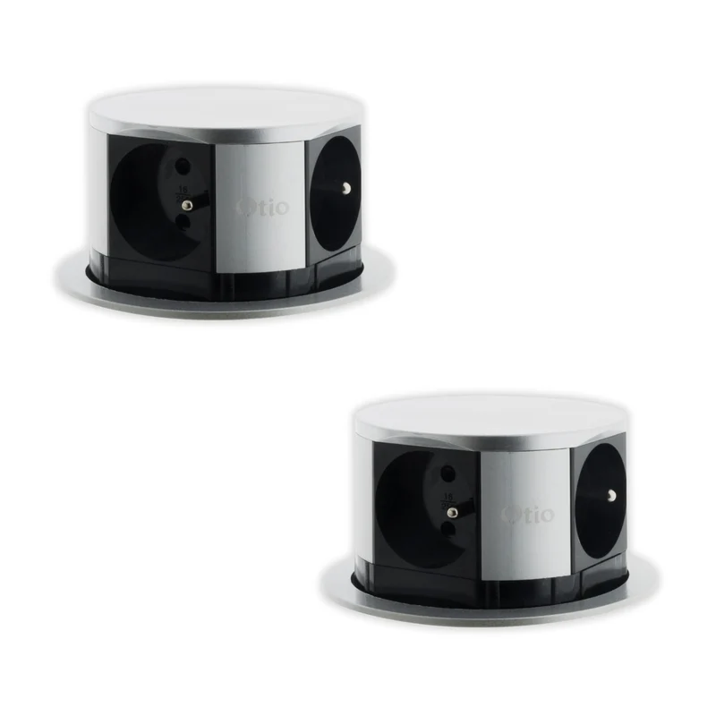 Lot de 2 blocs prises encastrables compacts 2P+T 16A + USB - Otio