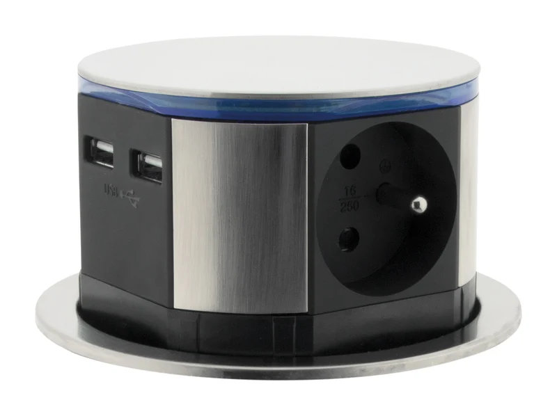 Bloc prise encastrable compacte 2P+T 16A + USB - Otio