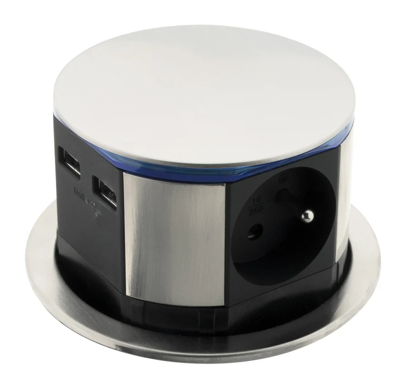 Bloc prise encastrable compacte 2P+T 16A + USB - Otio