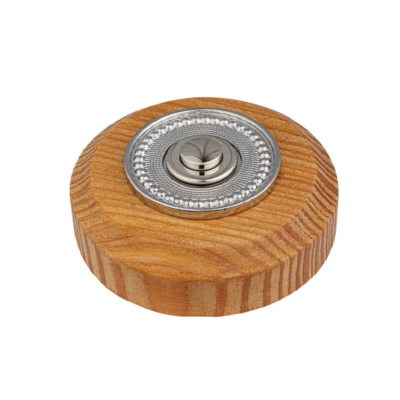 Sonnette Chartreuse filaire bois mélèze rond collerette perlée chrome