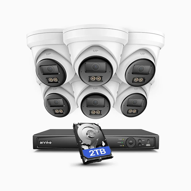 NeuTracis - Kit de surveillance PoE 4K avec recherche vidéo par IA, comprenant 4 caméras 8MP et un NVR 8 canaux, disque dur de 2 To, vision nocturne couleur et infrarouge, détection intelligente 2.0, enregistrement 24h/24 et 7j/7, métal