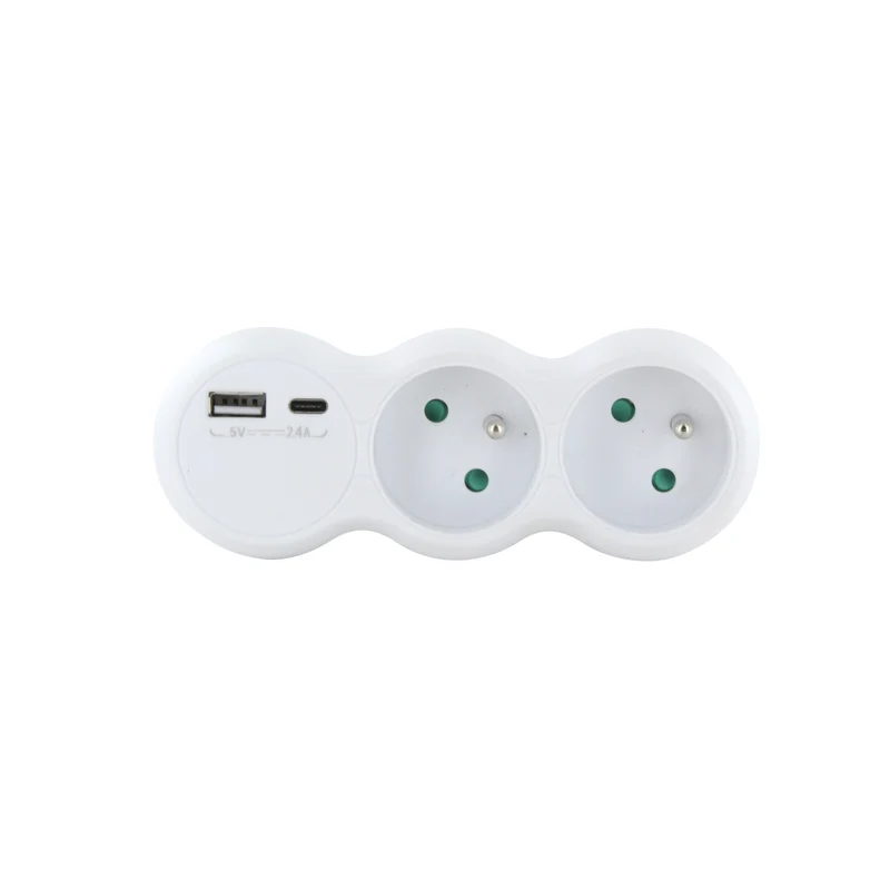Set of 2 White terminal block - 2x16A with USB-A +USB-C