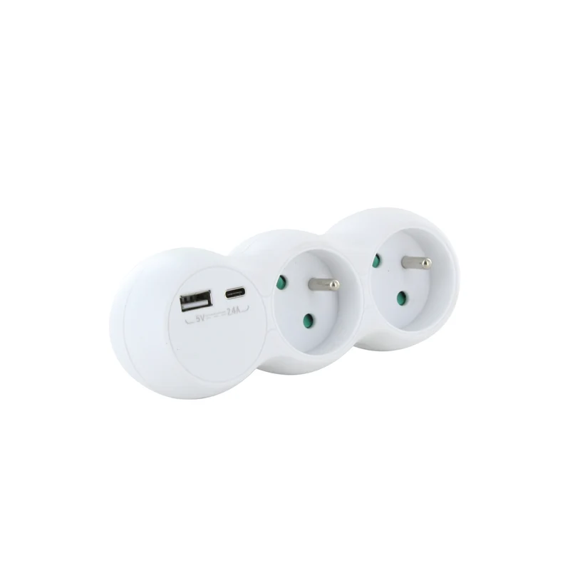 Set of 2 White terminal block - 2x16A with USB-A +USB-C