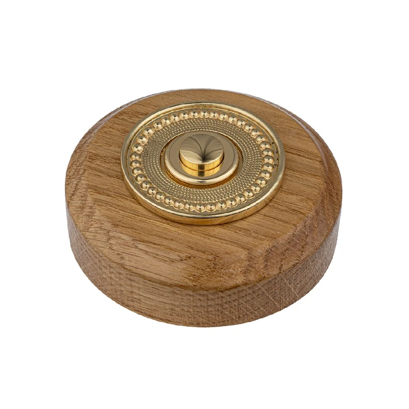 Sonnette Chartreuse filaire bois chêne rond collerette perlée laiton