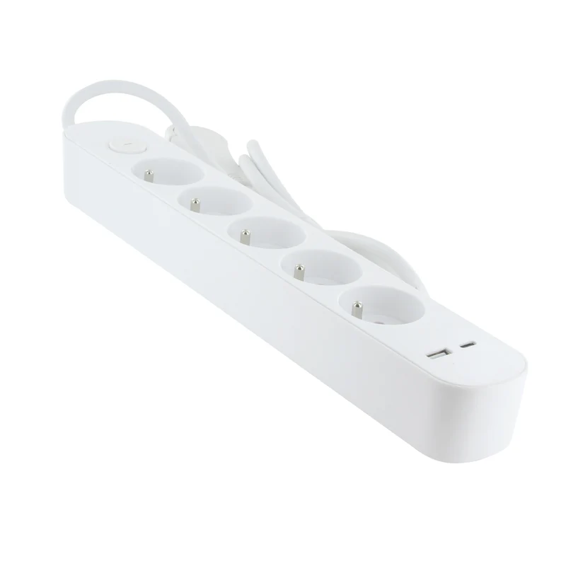 Power strip 5 x 16 A with switch + USB-A + USB-C - 1.5 m - White