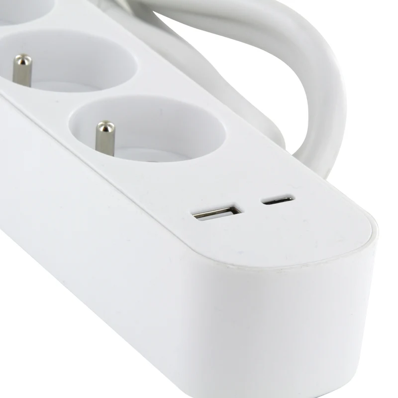 Power strip 5 x 16 A with switch + USB-A + USB-C - 1.5 m - White