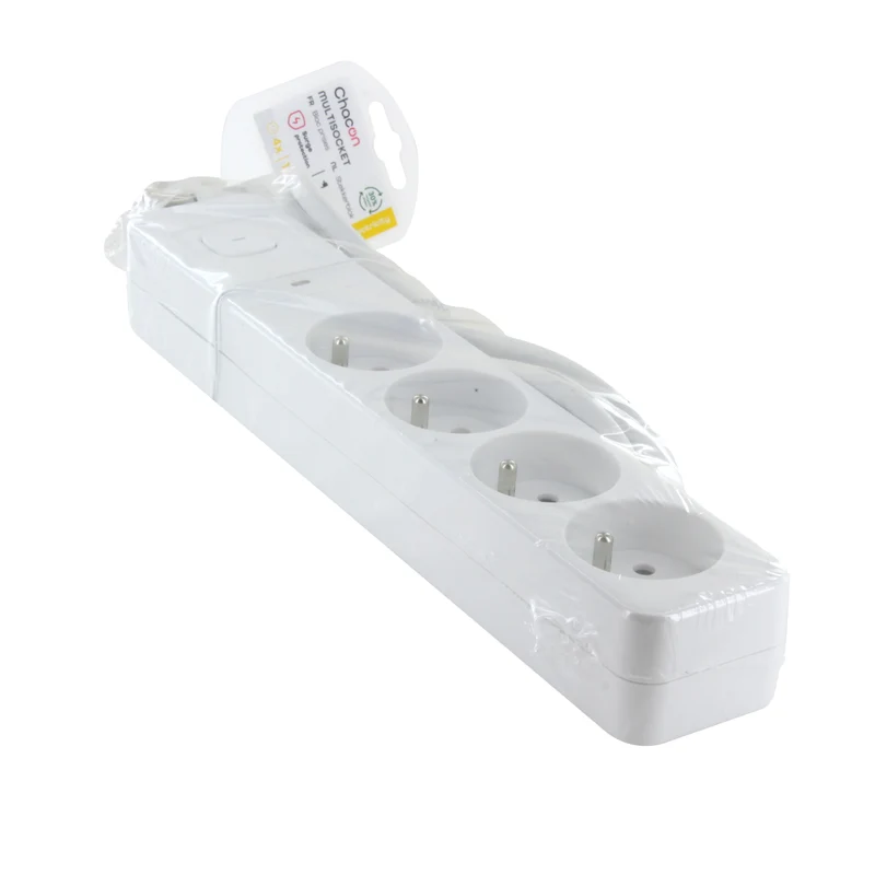 White power strip with switch - 4 x 16 A - 1.5 m and surge protection