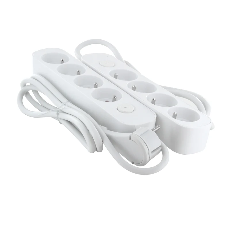 Set of 2 white power strip with switch - 4 x 16 A - 1.5 m