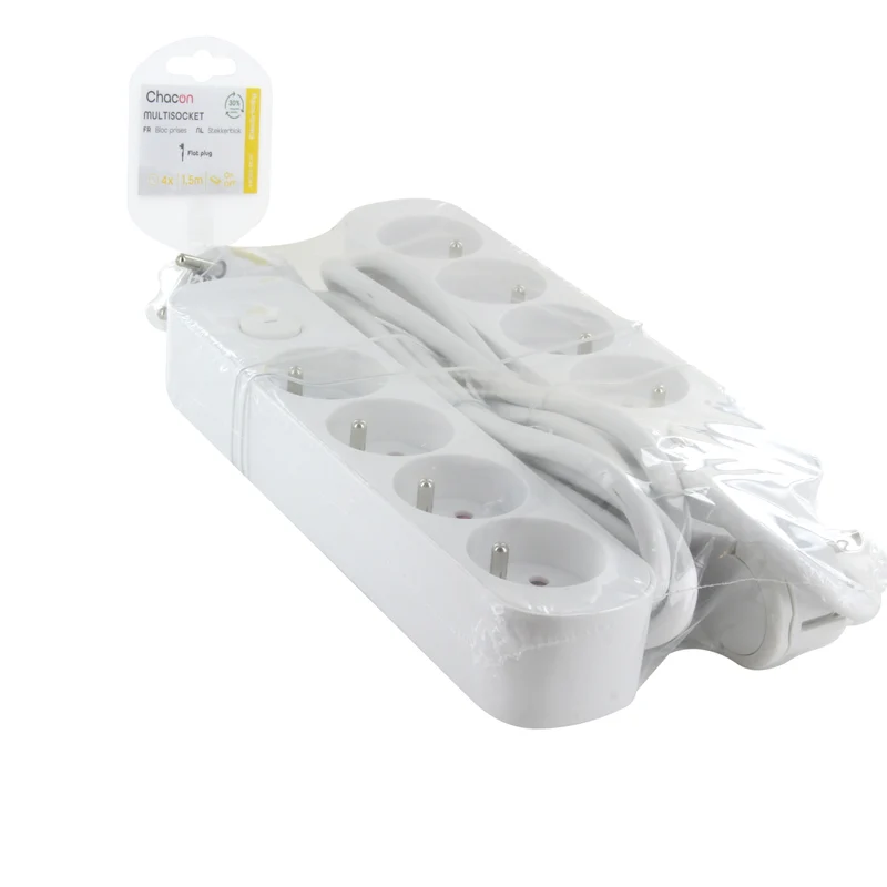 Set of 2 white power strip with switch - 4 x 16 A - 1.5 m