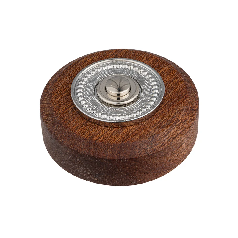 Sonnette Fougeres filaire bois tropical rond collerette perlée chrome