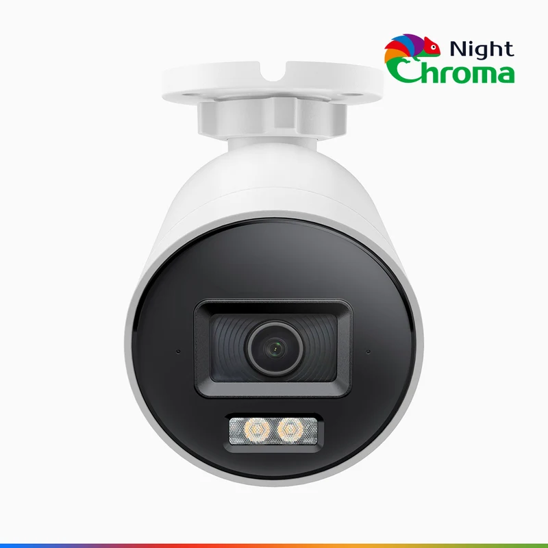 NightChroma™ NCBR800 - Caméra de Surveillance Extérieure PoE 4K avec Alarme Rouge et Bleue, 3840x2160@25 fps, Vision Nocturne en Couleur et Infrarouge, Détection Personnes-Véhicules, Analyse Comportementale Intelligente, Audio Bidirectionnel, IP67