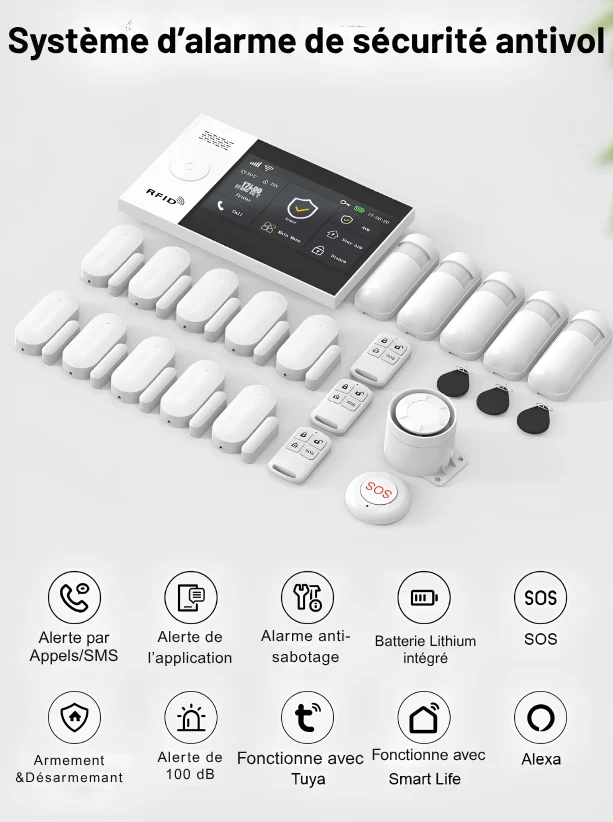 Système d'Alarme Maison Keynoxy™ Fortress : Centrale Sans Fil 4G/WiFi 433MHz
